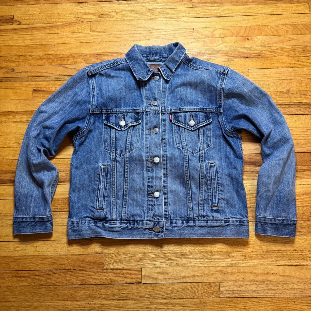 Levis Premium Ex-Boyfriend Trucker Jacket Medium Wash Blue Womens Medium Classic